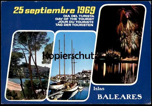 ÄLTERE POSTKARTE ISLAS BALEARES IBIZA MALLORCA FORMENTERA DIA DEL TURISTA FEUERWERK 1969 FIREWORKS feu d'artifice