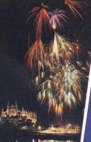 ÄLTERE POSTKARTE ISLAS BALEARES IBIZA MALLORCA FORMENTERA DIA DEL TURISTA FEUERWERK 1969 FIREWORKS feu d'artifice