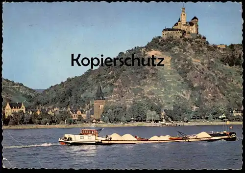 ÄLTERE POSTKARTE MARKSBURG BRAUBACH AM RHEIN SCHIFF Frachtschiff Cargo Ship Bateau Freight cpa postcard