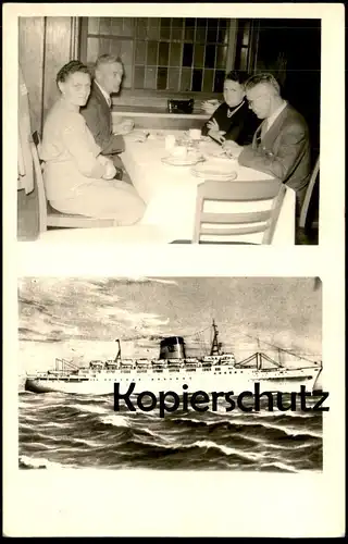 ÄLTERE POSTKARTE DAMPFER UNBEKANNT KAFFEE AN BORD PAAR FOTO KELCH BREMEN Photo Schiff ship Ansichtskarte AK cpa postcard