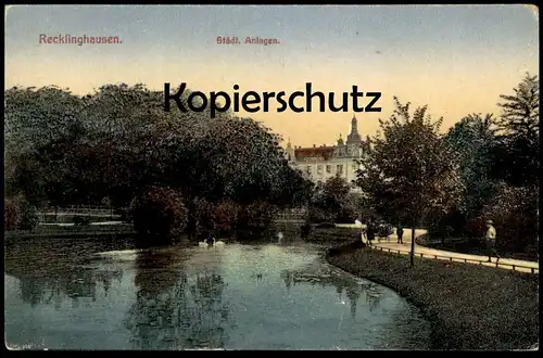 ALTE POSTKARTE RECKLINGHAUSEN STÄDTISCHE ANLAGEN PARK Schwäne Swan Cygne cpa postcard Ansichtskarte AK