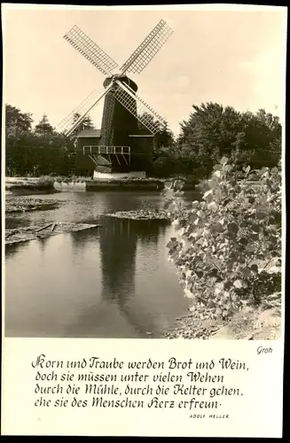ÄLTERE POSTKARTE MÜHLE GEDICHT ADOLF HELLER Windmühle Mill Moulin Windmill Molen Korn und Traube Ansichtskarte