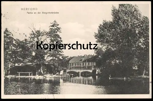 ALTE POSTKARTE HERFORD 1912 PARTIE AN DER BERGERTORBRÜCKE Bergertor Brücke brigde pont cpa postcard AK Ansichtskarte