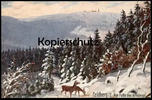 ALTE KÜNSTLER POSTKARTE FELDBERG IM TAUNUS AM FUSSE DES ALTKÖNIGS ALTKÖNIG WINTER Schnee Reh deer WIRO WIEDEMANN