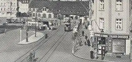 ALTE POSTKARTE GERA PLATZ DER XX 1942 FALKEN-DROGERIE Straßenbahn Tram Tramway Deutsche Dienstpost Ukraine postcard cpa