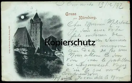 ALTE MONDSCHEIN POSTKARTE GRUSS AUS NÜRNBERG 1897 nach Paris moonlight au clair de la lune cpa postcard AK Ansichtskarte