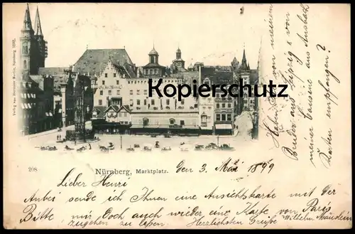 ALTE POSTKARTE NÜRNBERG MARKTPLATZ CAFÉ HOFMANN SEIFEN- UND KERZENFABRIK SÜCKER 1899 an Henri Millischer Paris AK