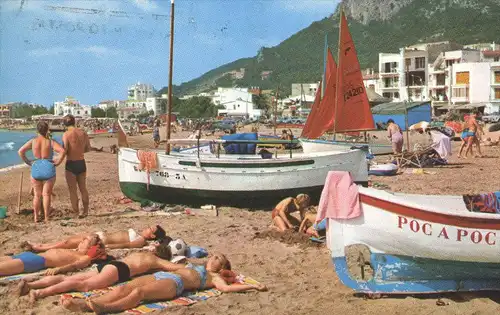 ÄLTERE POSTKARTE ESTARTIT COSTA BRAVA PLAYA BATEAUX DE PECHE beach plage Fischerboot fishing boat sunbathing postcard AK