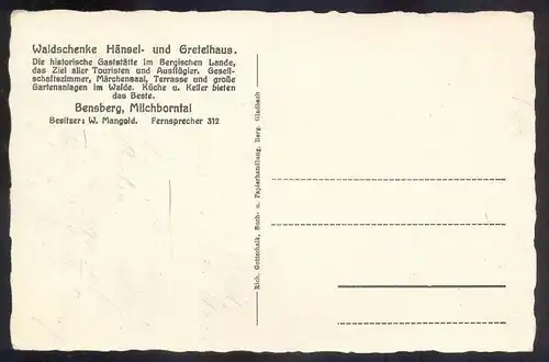 ALTE POSTKARTE BENSBERG MILCHBORNTAL HÄNSEL UND GRETEL IM STALL Märchen fairy tale fable Grimm Hexe witch sorcière cpa