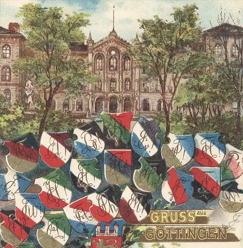 ALTE LITHO POSTKARTE GRUSS AUS GÖTTINGEN 1899 VIVAT ACADEMIA STUDENTIKA SEI'S PANIER Couleur Burschenschaft Studentica