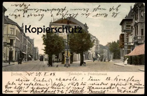 ALTE POSTKARTE BOCHUM BAHNHOFSTRASSE & FRIEDRICHSTRASSE 1904 Strassenbahn Tram tramway cpa postcard Ansichtskarte