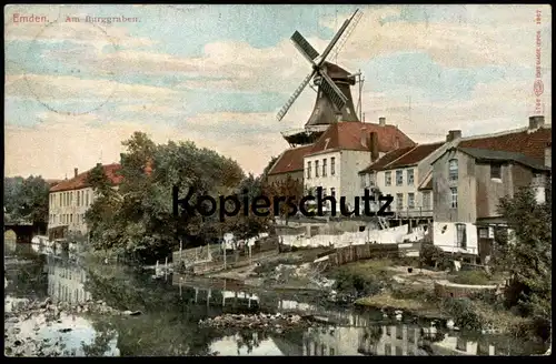 ALTE POSTKARTE EMDEN AM BURGGRABEN 1910 WINDMÜHLE WÄSCHE MOLEN mill windmill moulin à vent postcard cpa AK Ansichtskarte