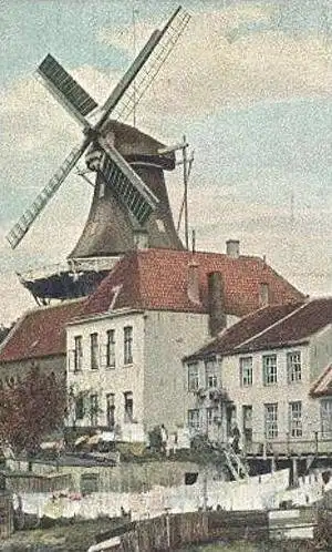 ALTE POSTKARTE EMDEN AM BURGGRABEN 1910 WINDMÜHLE WÄSCHE MOLEN mill windmill moulin à vent postcard cpa AK Ansichtskarte