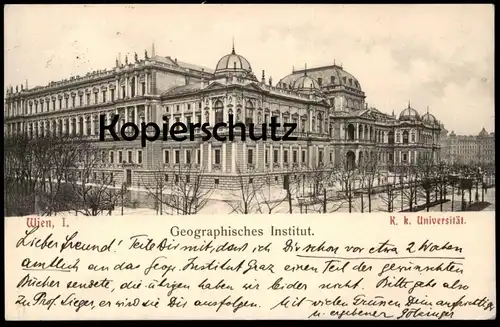 ALTE POSTKARTE WIEN I GEOGRAPHISCHES INSTITUT K. k. UNIVERSITÄT university geograpy université géographie cpa postcard