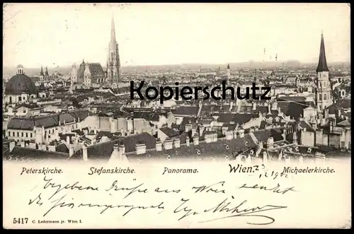 ALTE POSTKARTE WIEN PANORAMA 1902 KIRCHEN PETERSKIRCHE STEFANSKIRCHE MICHAELERKIRCHE Ansichtskarte AK cpa postcard