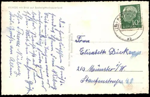 ÄLTERE POSTKARTE VELMEDE MIT BLICK AUF BESTWIG 1957 bei Arnsberg Sauerland Panorama cpa postcard AK Ansichtskarte