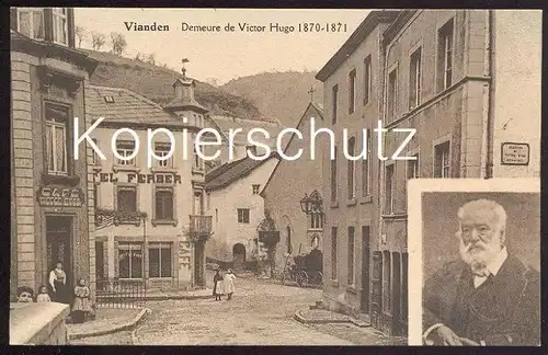 ALTE POSTKARTE VIANDEN DEMEURE DE VICTOR HUGO 1870-1871 Café Luxemburg Luxembourg cpa postcard Ansichtskarte AK