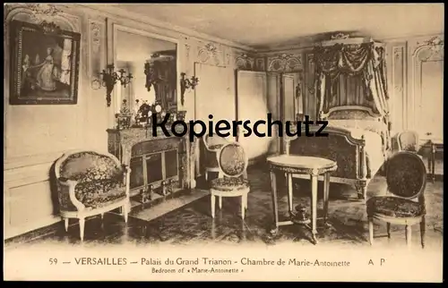 ALTE POSTKARTE VERSAILLES PALAIS DU GRAND TRIANON CHAMBRE DE MARIE ANTOINETTE chateau bedroom Schlafzimmer cpa postcard
