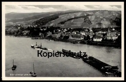 ALTE POSTKARTE UNKEL AM RHEIN 1936 FRACHTSCHIFF LEICHTER SCHUBVERBAND Schiff Raddampfer cargo freight ship cpa postcard