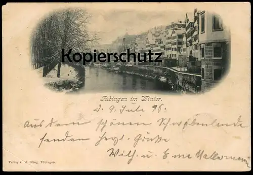 ALTE POSTKARTE TÜBINGEN IM WINTER 1898 Schnee snow neige hiver Ankunftsstempel Cranz Ostseebad Ansichtskarte postcard AK