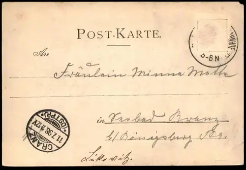 ALTE POSTKARTE TÜBINGEN IM WINTER 1898 Schnee snow neige hiver Ankunftsstempel Cranz Ostseebad Ansichtskarte postcard AK