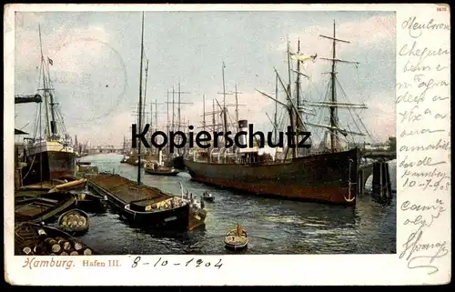 ALTE POSTKARTE HAMBURG HAFEN III Segelschiffe harbour havre port sailing cargo ship Schiff bateau à voiles cpa postcard