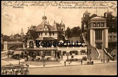 ALTE POSTKARTE HAMBURG ST. PAULI FÄHRHAUS MIT HOCHBAHN & SEEWARTE Strassenbahn tram tramway Ansichtskarte postcard cpa
