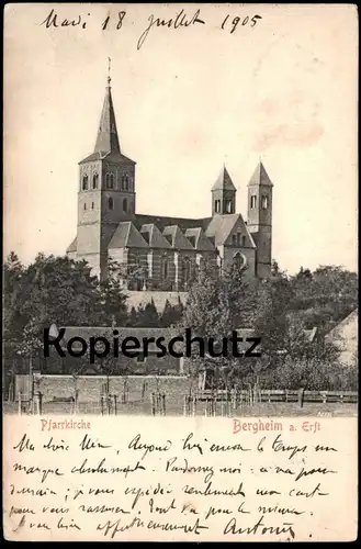 ALTE POSTKARTE BERGHEIM AN DER ERFT PFARRKIRCHE Bahnpost 1905 Kirche église church cpa postcard Ansichtskarte AK