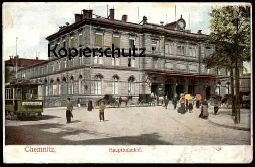 ALTE POSTKARTE CHEMNITZ HAUPTBAHNHOF STRASSENBAHN WAGEN 10 NICOLAIBAHNHOF tram tramway station gare cpa postcard AK