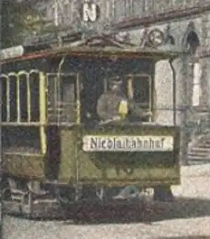 ALTE POSTKARTE CHEMNITZ HAUPTBAHNHOF STRASSENBAHN WAGEN 10 NICOLAIBAHNHOF tram tramway station gare cpa postcard AK