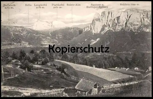 ALTE POSTKARTE AM RITTEN BEI BOZEN BLICK BEI PEMMERN Puflatsch Sella Langkofel Schlern Seiser Alm Santner Dolomiten