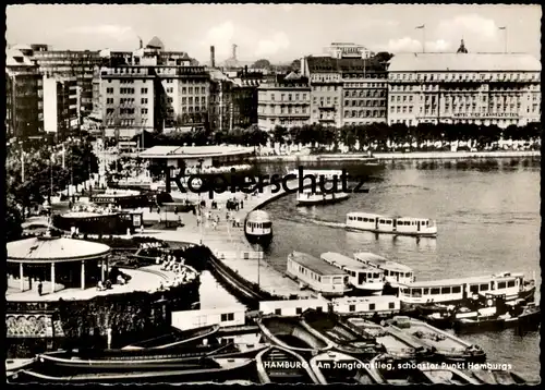 ÄLTERE POSTKARTE HAMBURG AM JUNGFERNSTIEG SCHÖNSTER PUNKT HAMBURGS Hotel Vier Jahreszeiten Schiffe ships bateau cpa AK