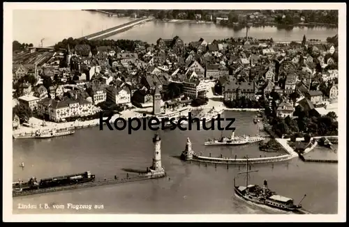 ALTE POSTKARTE LINDAU VOM FLUGZEUG AUS FLIEGERAUFNAHME 1930ER JAHRE Schiff Schiffe Dampfer Leuchtturm steamship phare AK