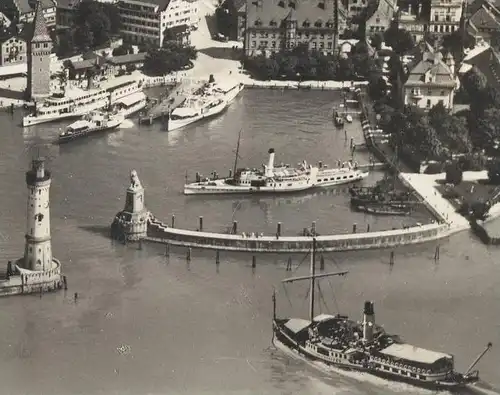 ALTE POSTKARTE LINDAU VOM FLUGZEUG AUS FLIEGERAUFNAHME 1930ER JAHRE Schiff Schiffe Dampfer Leuchtturm steamship phare AK