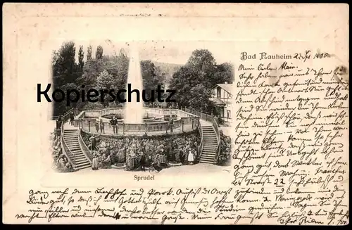 ALTE PASSEPARTOUT POSTKARTE BAD NAUHEIM GROSSER SPRUDEL 1900 Brunnen fontaine fountain cpa postcard AK Ansichtskarte