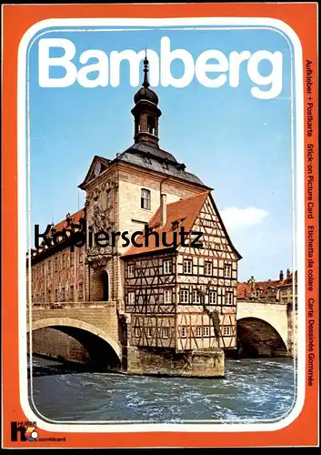 ÄLTERE POSTKARTE & AUFKLEBER BAMBERG RATHAUS stick-on sticker townhall autocollant cpa postcard AK Ansichtskarte