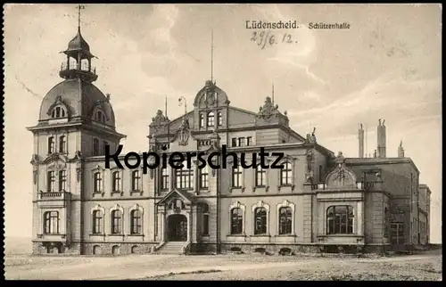 ALTE POSTKARTE LÜDENSCHEID SCHÜTZENHALLE 1912 AK Ansichtskarte cpa postcard Bahnpost-Stempel