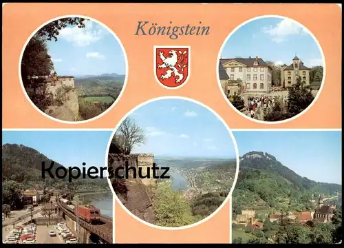 ÄLTERE POSTKARTE KÖNIGSTEIN SÄCHSISCHE SCHWEIZ Zug Eisenbahn Lokomotive locomotive railway train Wappen Ansichtskarte AK
