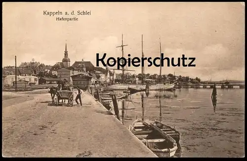 ALTE POSTKARTE KAPPELN AN DER SCHLEI HAFENPARTIE HAFEN J. MÖLLER Karren & Segelschiff clipper three-master trois-mats