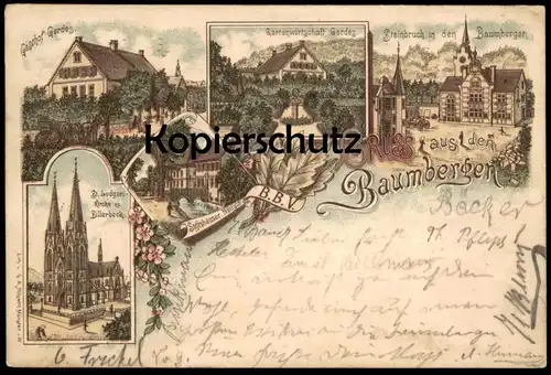ALTE LITHO POSTKARTE GRUSS AUS DEN BAUMBERGEN 1897 GASTHOF GERDES STEINBRUCH NOTTULN BILLERBECK Baumberge Ansichtskarte