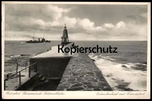 ALTE POSTKARTE SWINEMÜNDE OSTERNOTHAFEN OSTMOLENKOPF MIT TORPEDOBOOT Kriegsschiff Swinoujscie Pommern polska warship