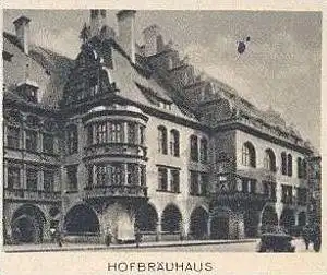 ALTE POSTKARTE GRUSS AUS MÜNCHEN WEISSWURST BIER IDYLL IM HOFBRÄUHAUSHOF FESTSAAL beer Ansichtskarte AK postcard cpa