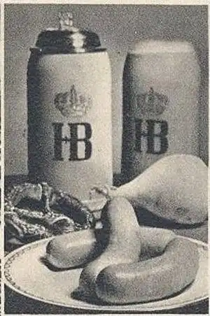 ALTE POSTKARTE GRUSS AUS MÜNCHEN WEISSWURST BIER IDYLL IM HOFBRÄUHAUSHOF FESTSAAL beer Ansichtskarte AK postcard cpa