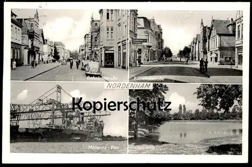 ALTE POSTKARTE NORDENHAM MIDGARD-PIER GATETEICH BAHNHOFSTRASSE ZEITUNG DIE WELT newspaper journal Auto old car