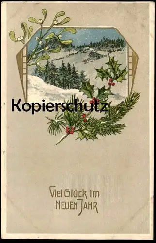 ALTE PRÄGE POSTKARTE NEUJAHR MISTELZWEIG new year nouvel an cpa gaufreé gauffrée embossed Mistel gui mistletoe postcard