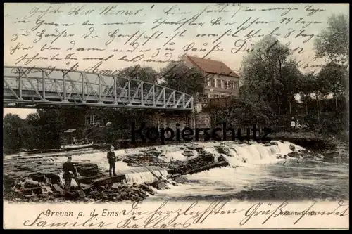 ALTE POSTKARTE GREVEN AN DER EMS SCHÖNEFLIETH 1906 Bahnpost Angler fishing rod canne pecher cpa postcard Ansichtskarte