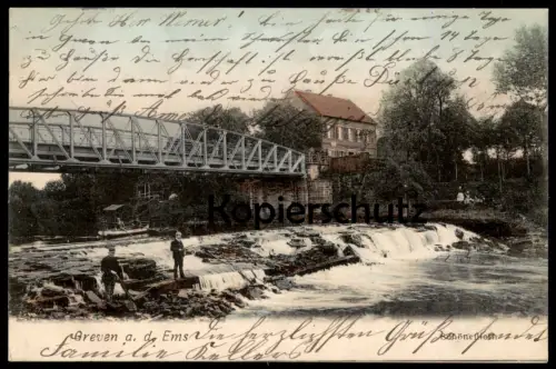 ALTE POSTKARTE GREVEN AN DER EMS SCHÖNEFLIETH 1906 Bahnpost Angler fishing rod canne pecher cpa postcard Ansichtskarte