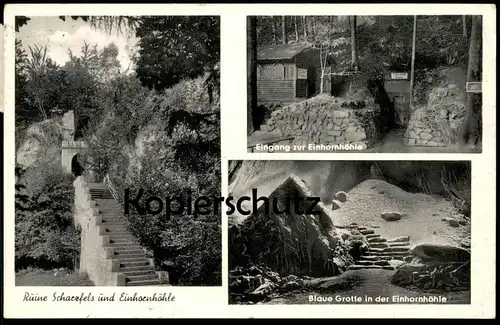 ALTE POSTKARTE RUINE BURG SCHARZFELS & EINHORNHÖHLE Bad Lauterberg Herzberg Harz Höhle cave caverne Blaue Grotte cpa AK