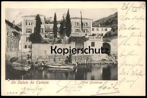 ALTE POSTKARTE UN SALUTO DA NAGO-TORBOLE HOTEL GARDASEE 1902 lago di garda Naag-Turbel AK Ansichtskarte cpa postcard