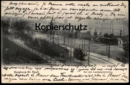 ALTE POSTKARTE HAMBURG ST. PAULI BEI DEN LANDUNGSBRÜCKEN Tram tramway Strassenbahn cpa postcard AK Ansichtskarte